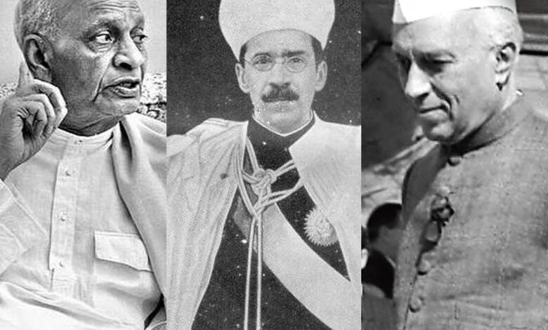 Image of Sardar Patel, Osman Ali Khan and Jawaharlal Nehru