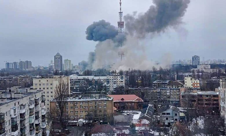 Kyiv: Russian troops fired on the TV tower, near the Memorial complex in Kyiv. (Image posted by MFA Ukraine on Twitter)