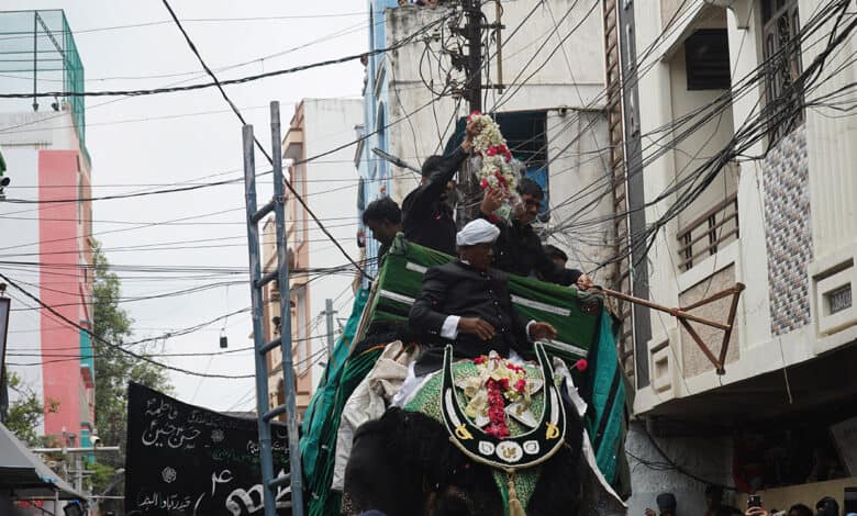 Image of the Bibi Ka Alam procession in Hyderabad with the elephant.