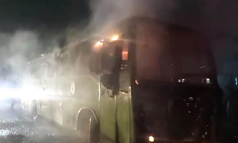 Narrow escape for passengers as TSRTC bus catches fire at Amberpet