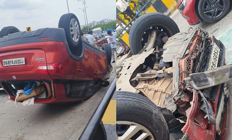 Hyderabad: Car topples at Durgam Cheruvu cable bridge; 4 injured