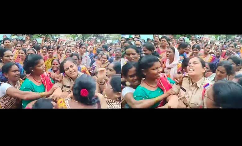 Telangana: Anganwadi teachers protest in Adilabad; manhandle SI