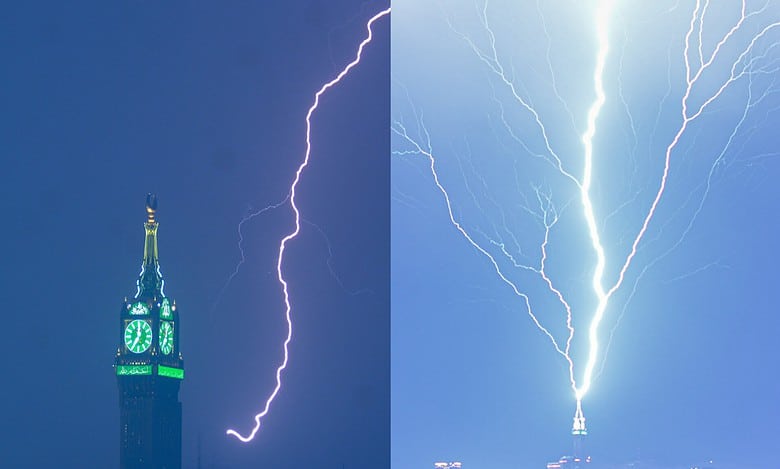 Video: Powerful lightning bolt strikes Makkah's Clock Tower; stuns people online