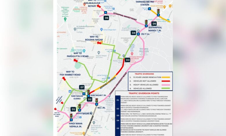 Hyderabad: 30-day traffic restrictions in view of Adikmet flyover closure