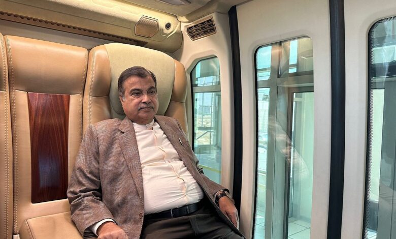 Watch: Nitin Gadkari takes test ride of sky bus in Sharjah