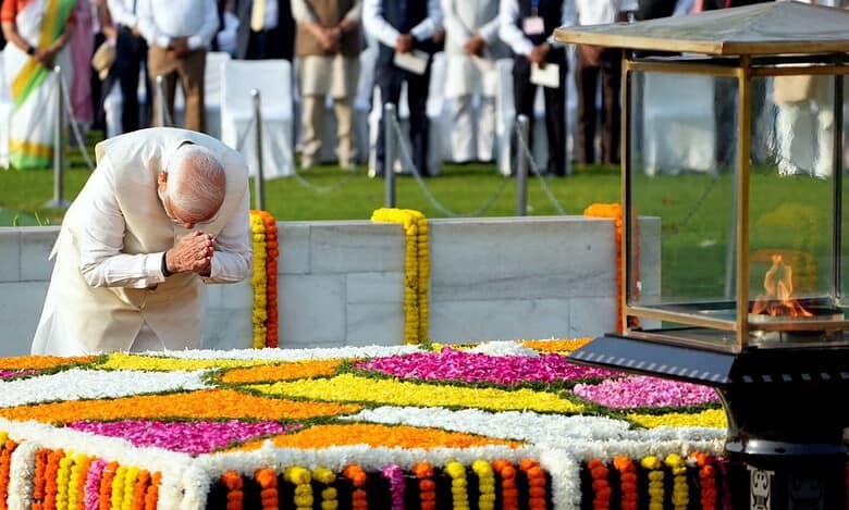 Prime Minister Narendra Modi pays homage to Mahatma Gandhi on the occasion of his birth anniversary,