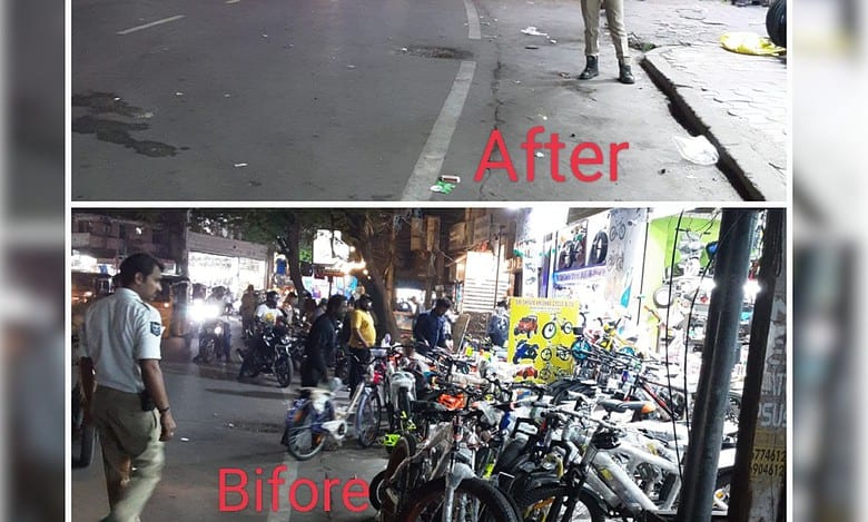Hyderabad: Traffic police remove footpath encroachments in Sultan Bazar