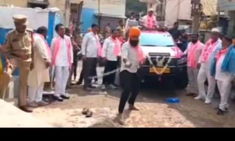 Video: Sword stunt during BRS election campaign in Hyderabad