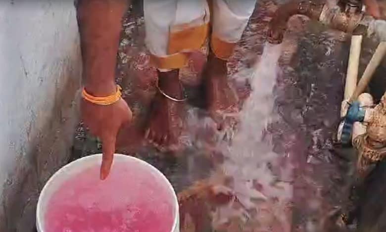 Watch: Pink water from borewell in Telangana town alarms residents