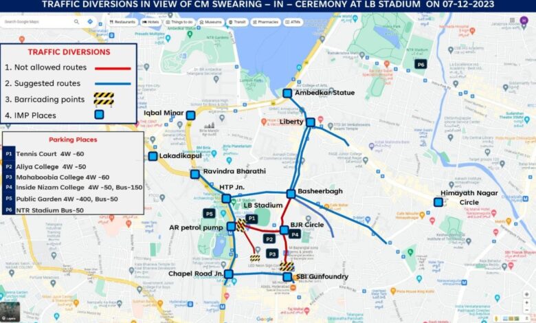 Traffic advisory issued for swearing-in of Telangana CM at LB Stadium