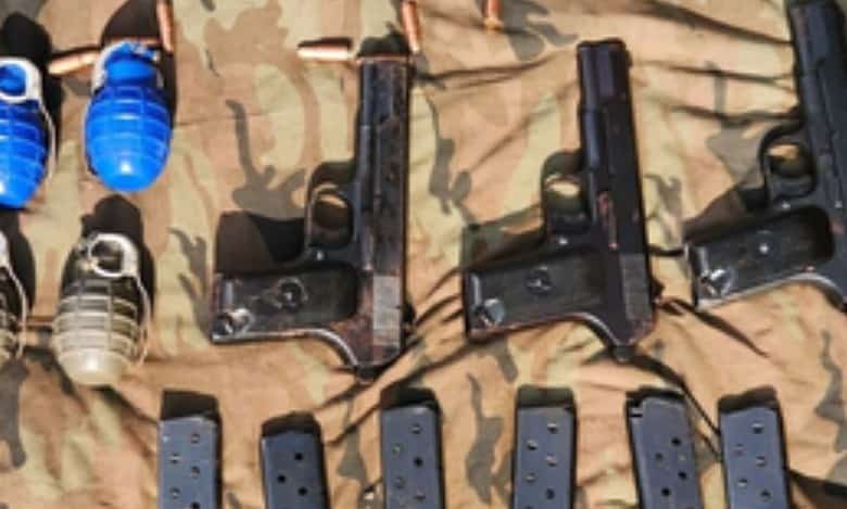 arms and ammunition, and three pistols