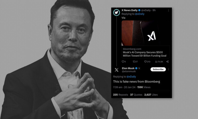 Musk denies report claiming his AI firm secured $500 mn funding