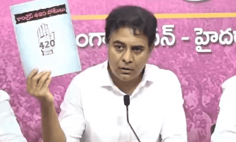 BRS leader KT Rama Rao releases a booklet ‘420 promises’ against the Congress government