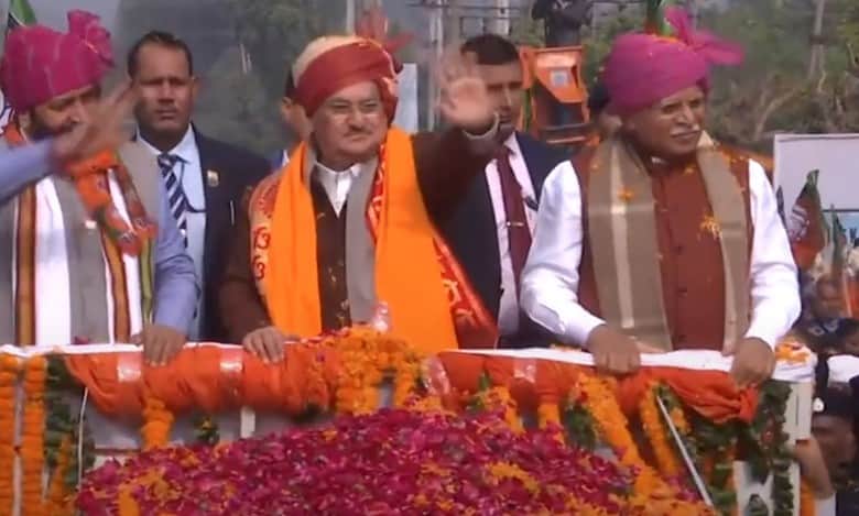 BJP chief JP Nadda holds roadshow in Haryana's Panchkula