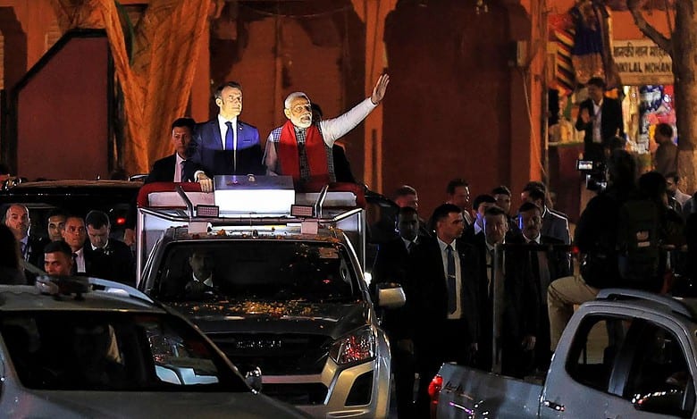 French President Macron joins PM Modi in roadshow in Pink City