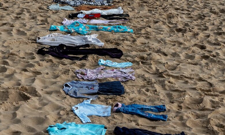 Watch: 11,500 clothes laid on UK beach as memorial for children killed in Gaza