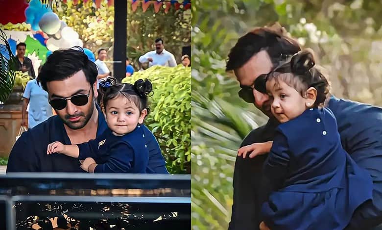 Ranbir twin with daughter Raha in blue outfits at b'day bash of Kareena's son