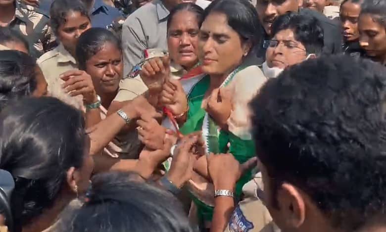 Video: Sharmila dragged away by AP cops to foil ‘Chalo Secretariat’ call