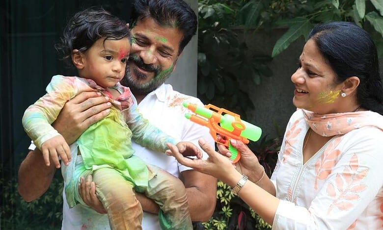 Telangan CM Revanth Reddy and his wife with their Grandson