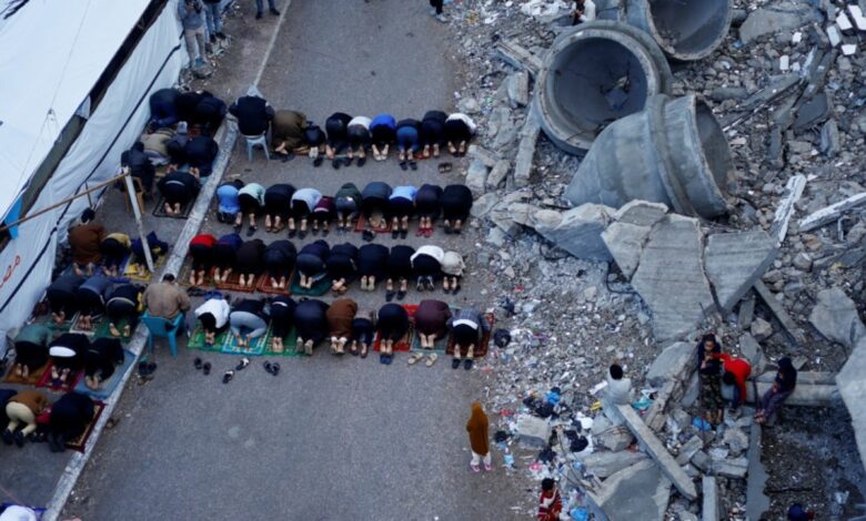 Watch: Palestinians perform Eid Al-Fitr prayers amid ruins of mosques in Gaza