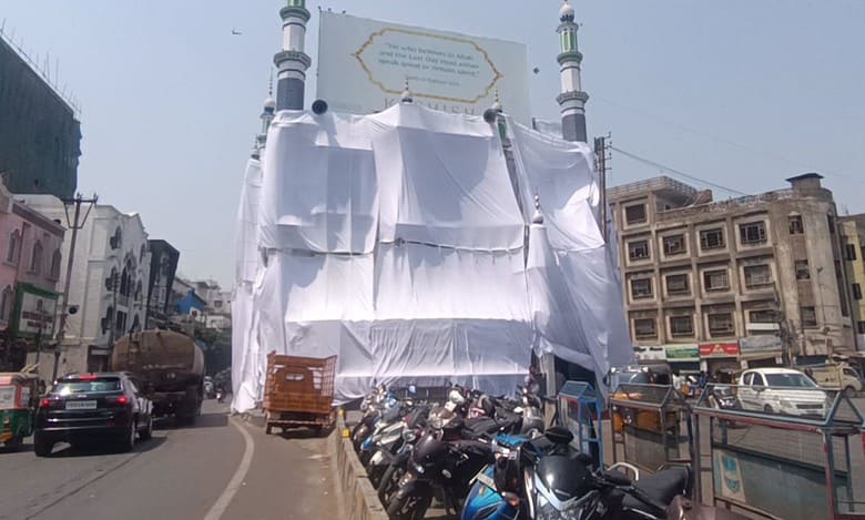 Ahead of Ram Navami procession in Hyderabad, mosque covered with cloth