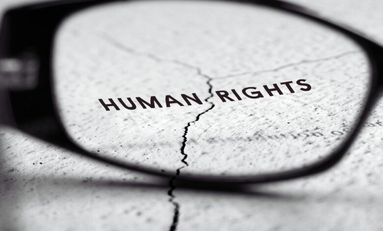 A spectacle lense fallen with human rights written in the background for Hyderabad baby-selling racket, Nagarkurnool food poisoning trigger TSHRC probe