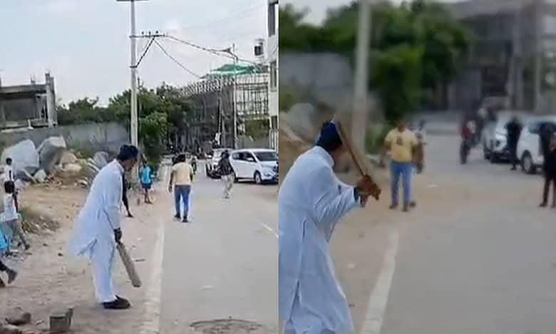 Hyderabad: AIMIM chief Asaduddin Owaisi plays cricket with youngsters