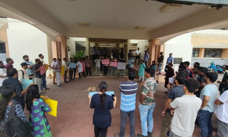 University of Hyderabad students protest suspension of 5 members