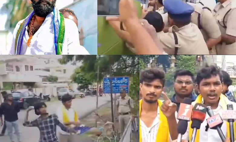 TDP workers threw eggs and tried to barge into the residence of former Gudivada MLA Kodali Nani in Gudivada town on Friday.