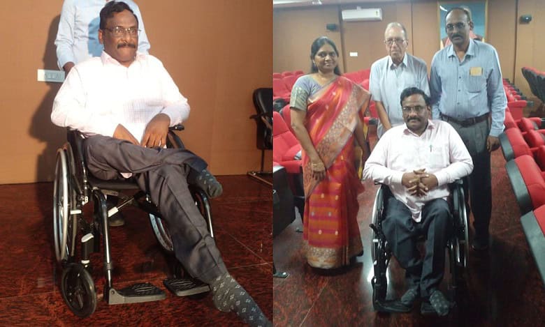 For the first time after his release from jail, Professor GN Saibaba interacts with media at Basheerbagh Press Club on Friday.