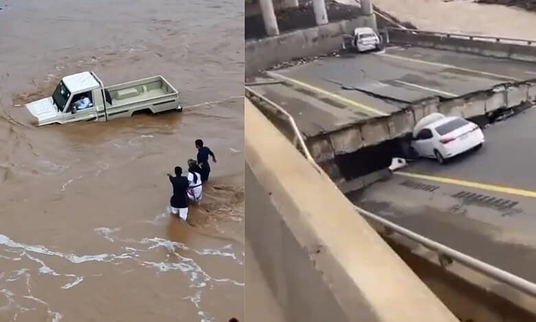 Watch: Saudi Arabia bridge collapse, cars stranded after heavy rains