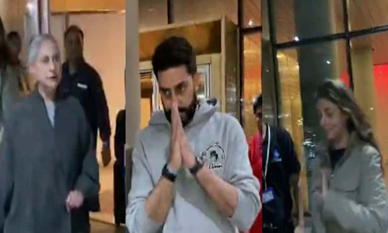Abhishek Bachchan spotted at Mumbai airport with Jaya Bachchan, sister Shweta