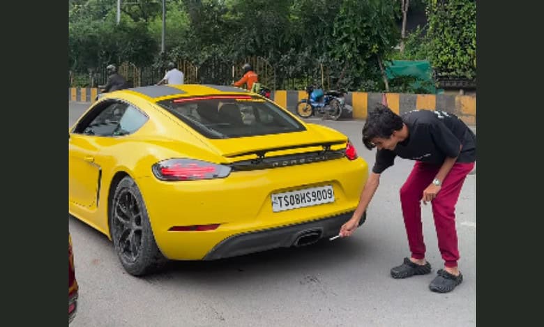Hyderabad man criticized for trying to light cigarette with Porsche exhaust