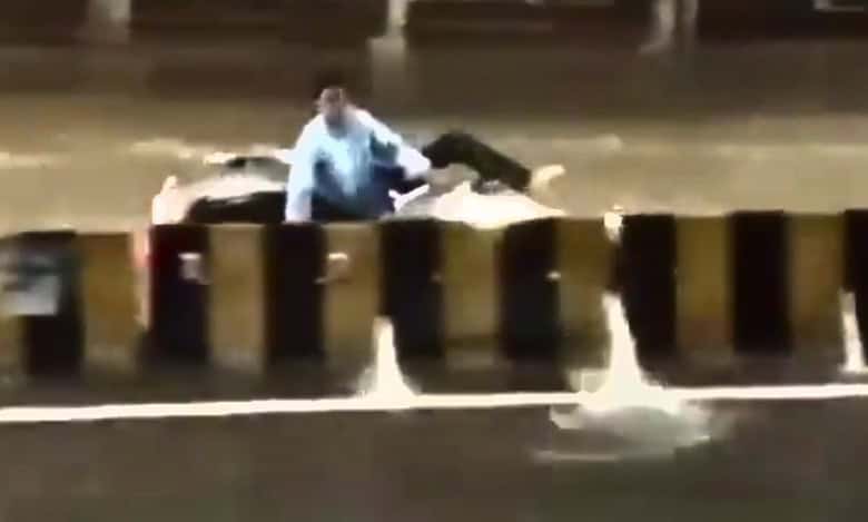 Hyderabad man rescued while being swept away in post rain flooding