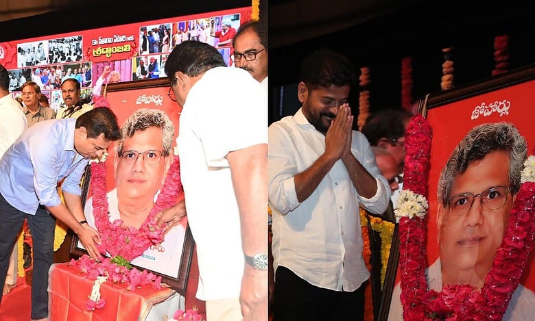 Hyderabad: CM Revanth, KTR attend Sitaram Yechury’s memorial