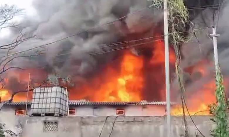 Ramson Paints go down catches fire in Mallapur industrial area.