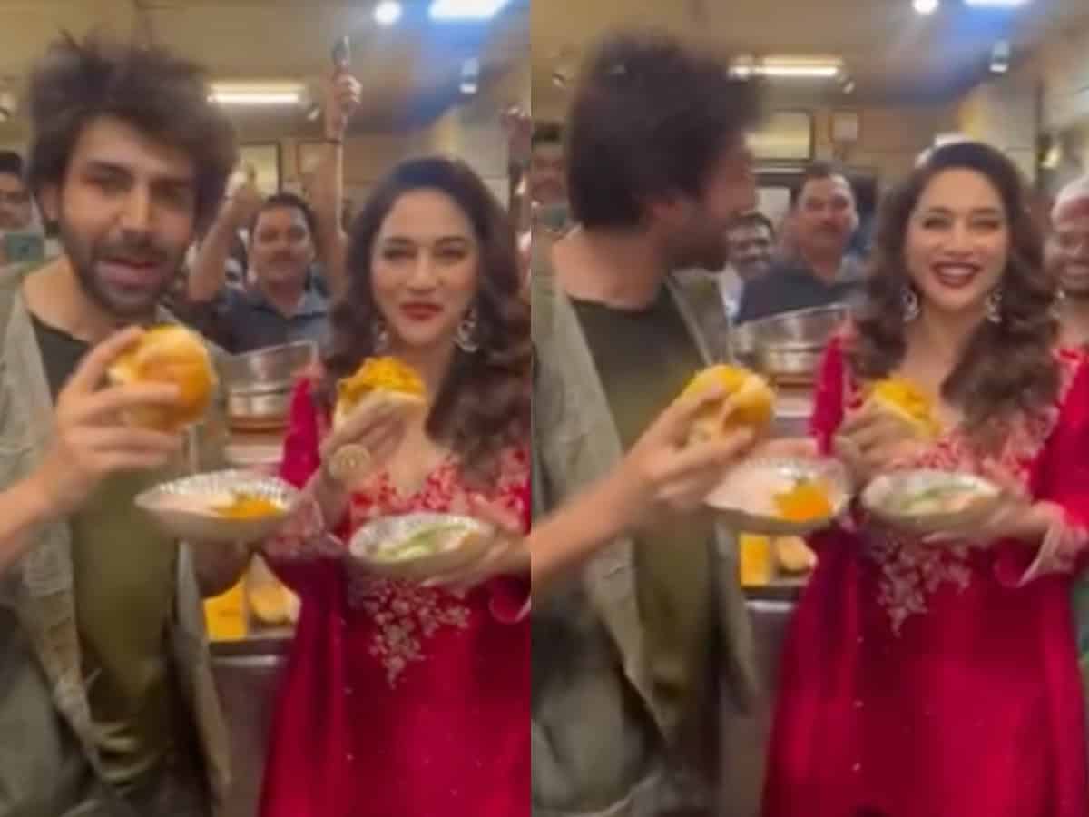 Kartik Aaryan enjoys 'Vada paav date' with Madhuri Dixit