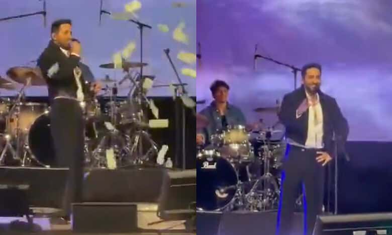 Ayushmann Khurrana reacts to a fan throwing dollars at his US concert