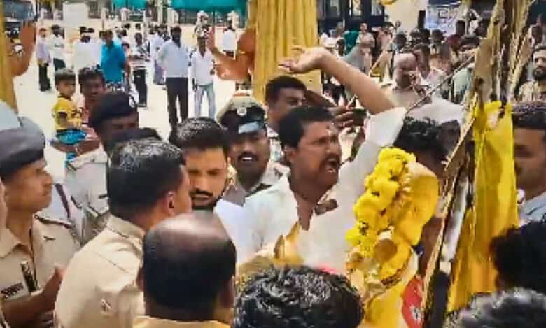 Utsavamurty diety being taken out from the temple by Savarna Hindus at Sri Kalabhairaveshwara Swamy temple in Mandya