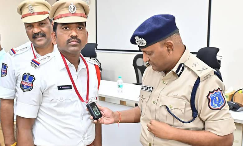Rachakonda commissioner hands over body cameras to enforcement officers
