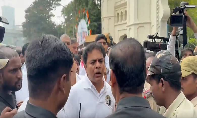 Telangana: BRS leaders stopped outside assembly for wearing 'Revanth-Adani Bhai Bhai' shirt