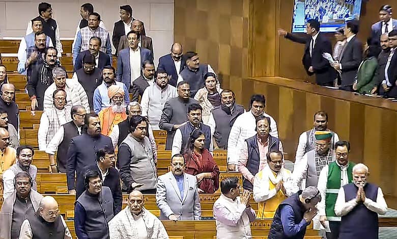 Treasury benches welcome PM Narendra Modi to parliament