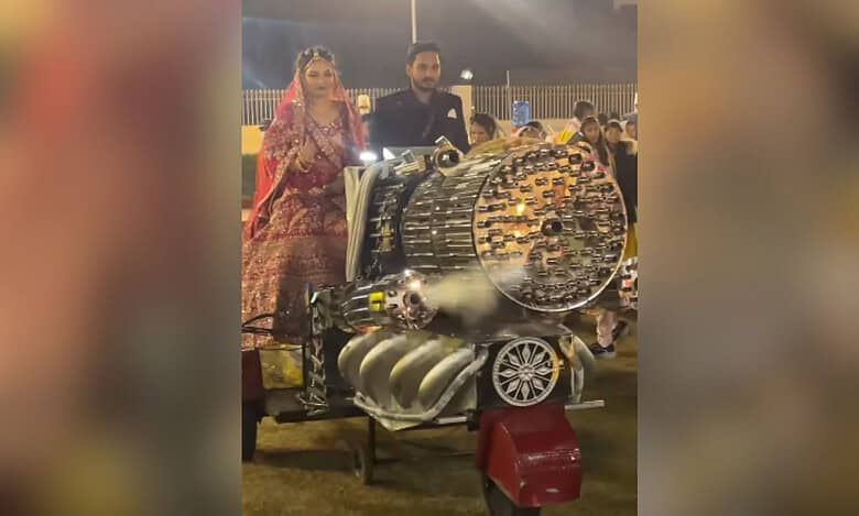 Wedding couple make entry on 'Animal' inspired machine gun