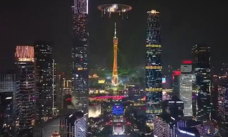 700 drones and fireworks creates a gateway to the stars in China