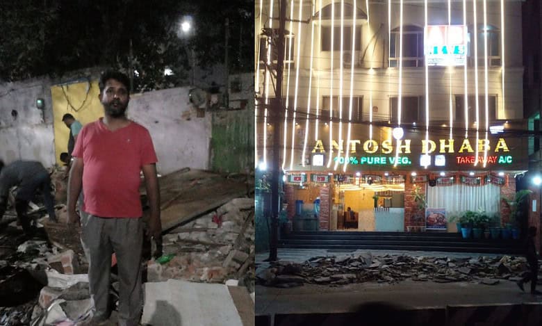 GHMC demolished illegal road encroachments on Chintal Basthi main road on Wednesday, January 22.