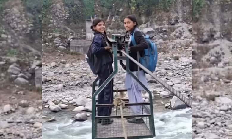 2025 hai ye?: Uttarakhand schoolgirls risk lives to reach school in viral video