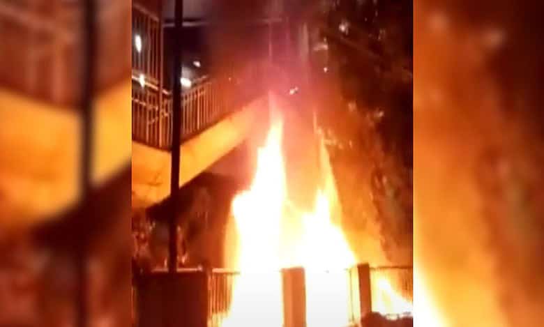 Fire breaks out near Khairatabad metro station in Hyderabad