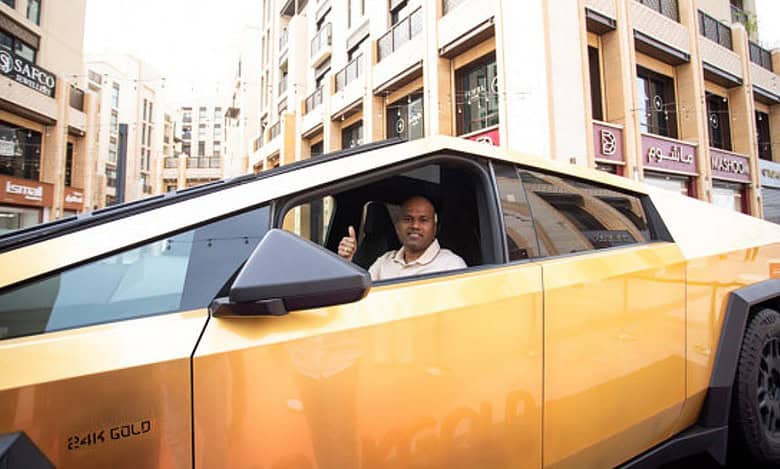 Watch: Indian expat wins 24K gold-plated Tesla Cybertruck in Dubai