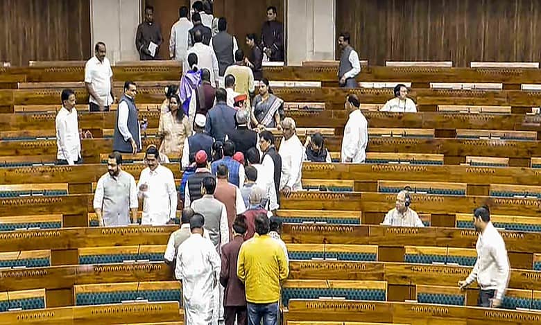 Oppn stages brief walkout during FM's Budget speech, demands response on Kumbh stampede