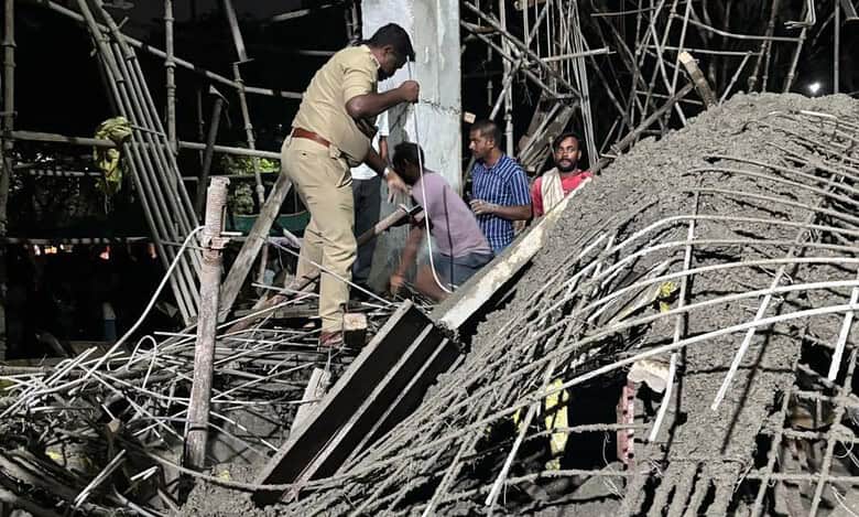 Under construction building of the administration's office in University of Hyderabad collapses on Thursday evening.